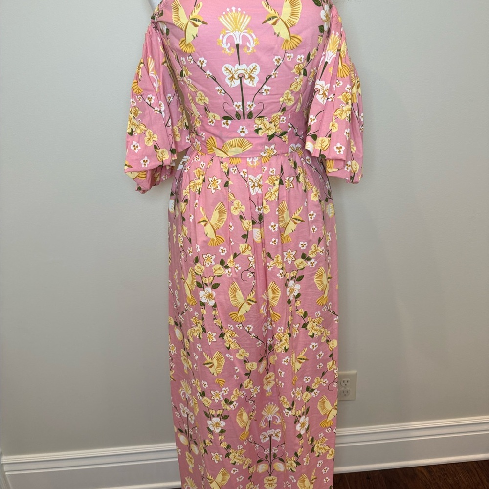 Elegant Strapless Pink Floral Dress - Picture 3 of 5